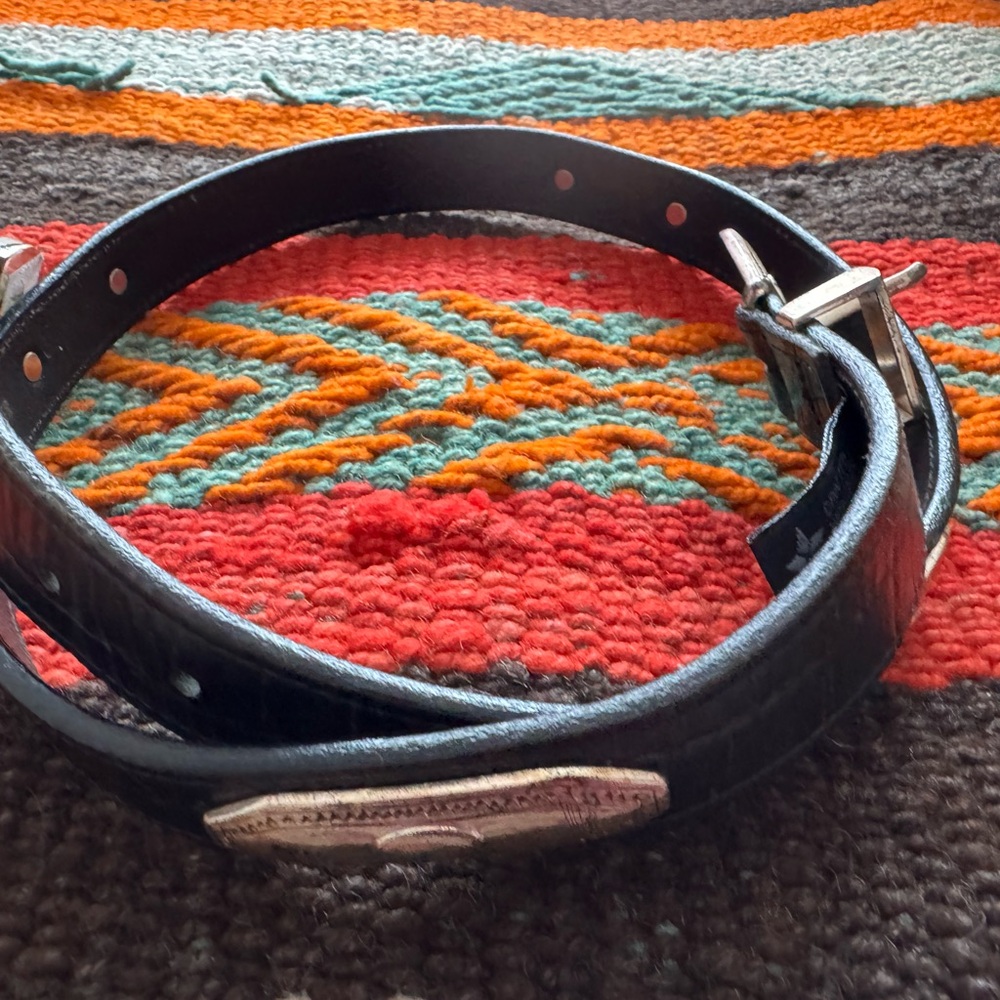 Brighton Black Leather Belt with Silver Accents
